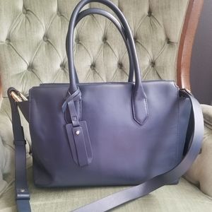 Leather J. Crew Navy Leather Satchel Tote Handbag